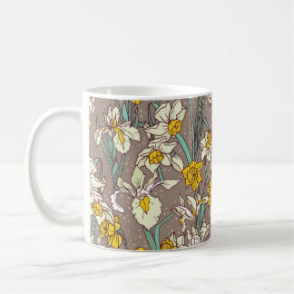 Iris Narcissus Blume Vintag Nahtlos Kaffeetasse