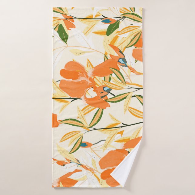 Iris orange : motif floral transparent (Serviette de bain)