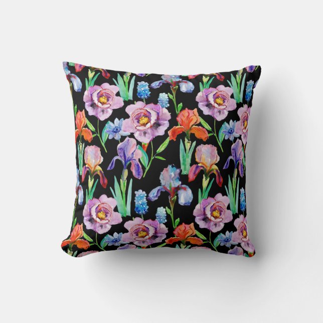 Iris Peony Watercolor Floral Pattern Kissen (Vorderseite)
