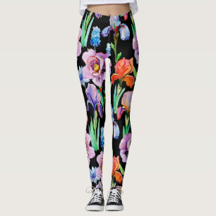 Iris Peony Watercolor Floral Pattern Leggings