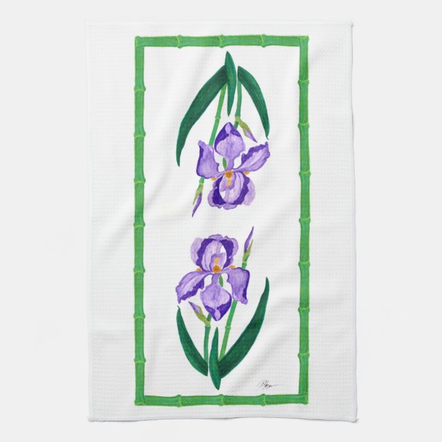Iris pourpre (équilibre vert) 16" x 24" serviette (Vertical)