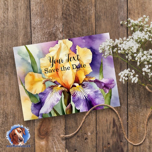 Iris Schwertlilie - Aquarell-Design | Postkarte (Romantische Karte mit Iris, im Aquarell-Design, mit Wunschtext personalisierbar )