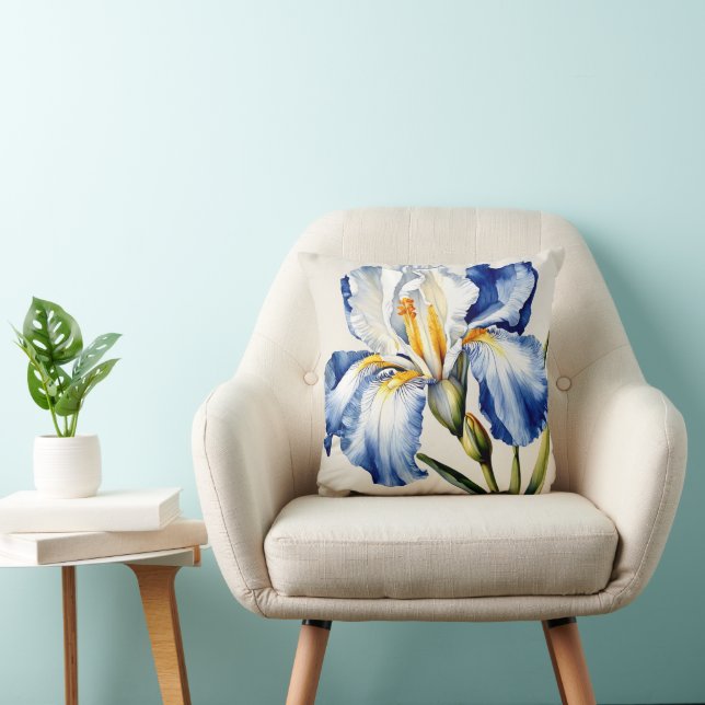 Iris Schwertlilie blau weiß - Aquarell-Design |  Kissen (Stuhl )