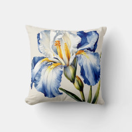 Iris Schwertlilie blau weiß - Aquarell-Design |  Kissen
