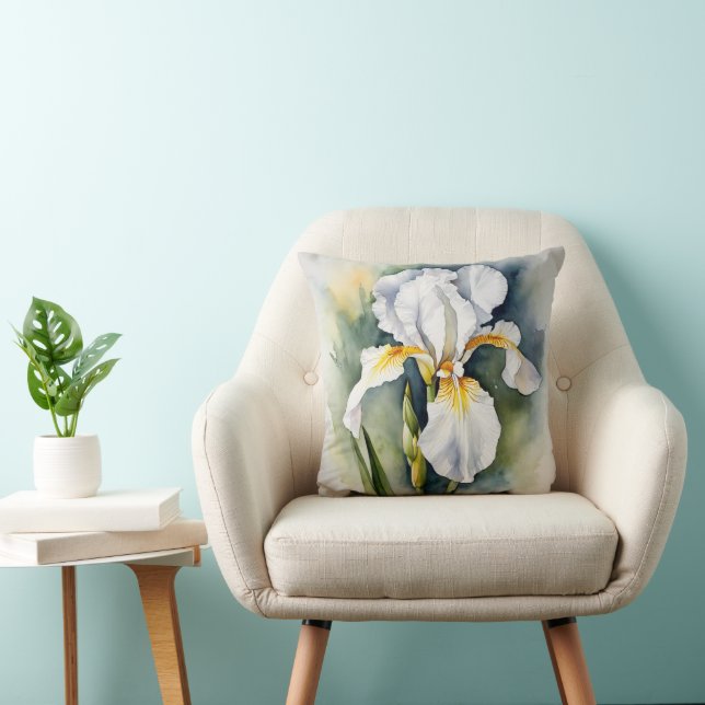 Iris Schwertlilie weiß - Aquarell-Design |  Kissen (Stuhl )