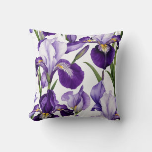 Iris Schwertlilie weiß lila - Aquarell-Design    Kissen