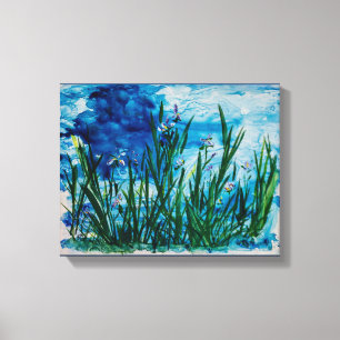 Iris sur la copie de toile de bord de l'eau