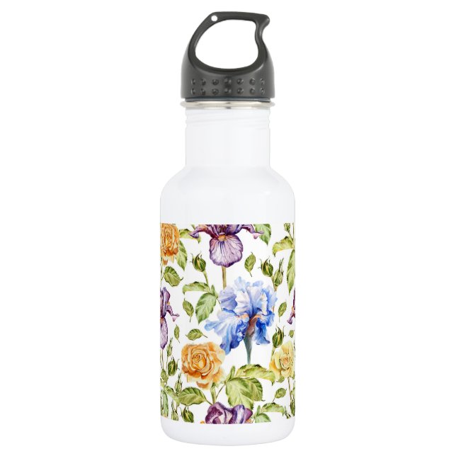 Iris und Rose Blumenmuster Edelstahlflasche (Vorderseite)