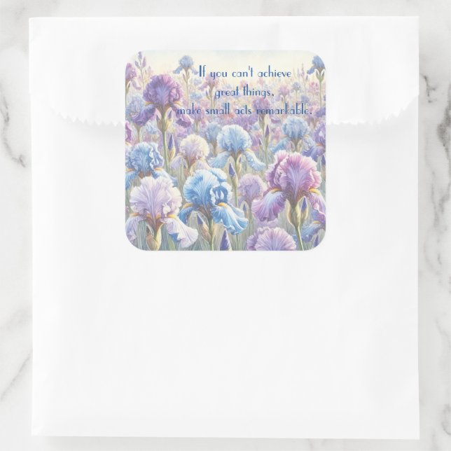 Iris und Zitat Quadratischer Aufkleber (Tasche)