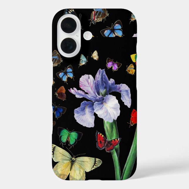 IRIS UNTER DEN FARBEN SCHÜTTERFLIESSEN Schwarze Bl iPhone 16 Hülle (Rückseite)