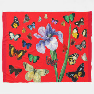 IRIS UNTER DEN FARBHAFTEN BUTTERFLIS Rote Flora Fleecedecke