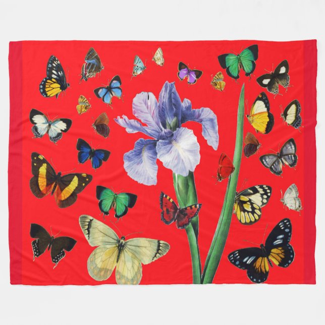 IRIS UNTER DEN FARBHAFTEN BUTTERFLIS Rote Flora Fleecedecke (Vorderseite (Horizontal))