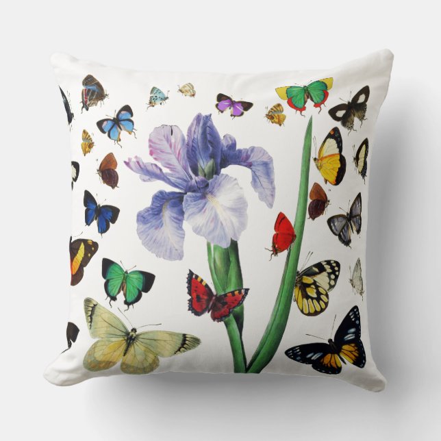 IRIS UNTER DEN FARBSCHÜTTERFLIESSEN Weiße Blüte Kissen (Vorderseite)