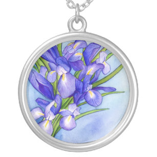 Iris Vase Blume Malen Pendant-Kette Versilberte Kette