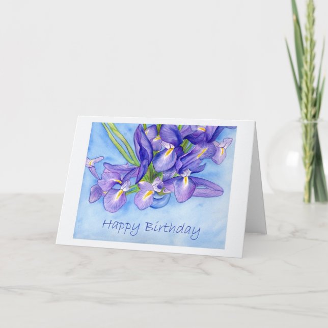 Iris Vase Grußkarte "Happy Birthday" Karte (Vorderseite)