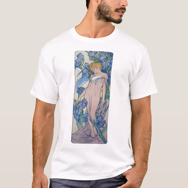 Iris (vier Blume), Alphonse Mucha T-Shirt (Vorderseite)