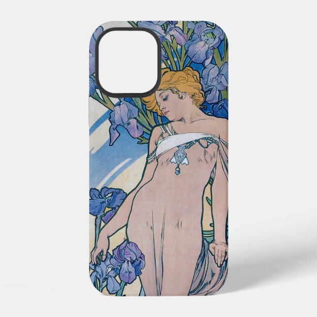 Iris (Vier Blumen), Alphonse Mucha iPhone 12 Hülle (Rückseite)