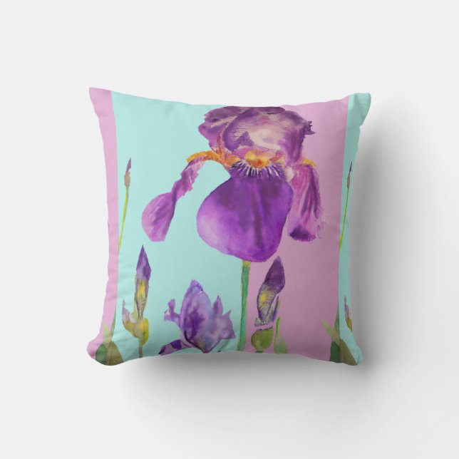 Iris Wasserfarbe Lila Blume Blumenkissen Kissen (Vorderseite)