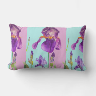 Iris Wasserfarbe Lila Blume Blumenkissen Lendenkissen