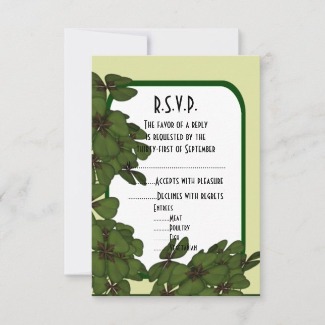 Irisch grün, und Kleeblatt Hochzeit R.S.V.P RSVP Karte (Vorderseite)