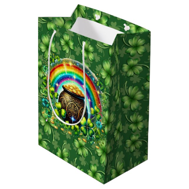 Irisch grüner vierblättriger Klee Mittlere Geschenktüte (Rückseite Schrägansicht)