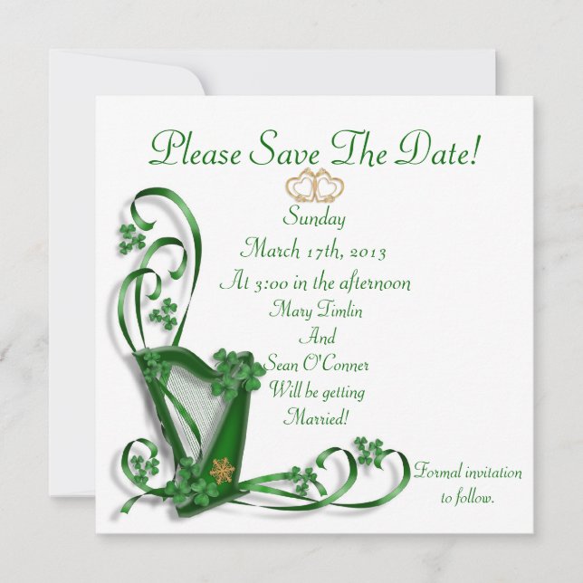 Irisch Save the Date für Hochzeit, Harp (Vorderseite)
