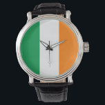 Irische Flagge Armbanduhr<br><div class="desc">Die irische Flagge ist ein vertikales Triband. Die verwendeten Farben in der Flagge sind grün,  weiß,  orange. Der Anteil der irischen Flagge beträgt 1:2. Die irische Flagge wurde 1919 adoptiert.</div>