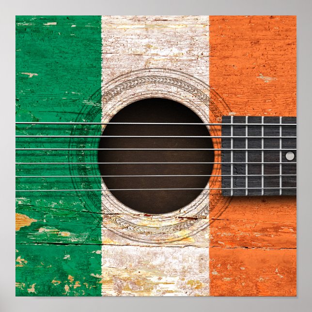 Irische Flagge für alte akustische Gitarre Poster (Vorne)