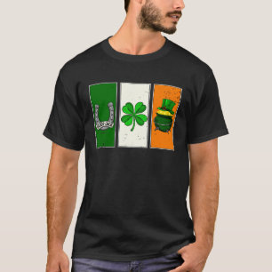 Irische Flagge Grün Weiß Orange Hufeisen Leprechau T-Shirt