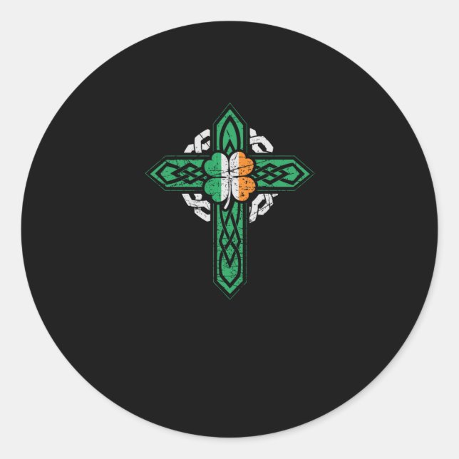 Irische Flagge Kleeblatt Irish Celtic Knoten Runder Aufkleber (Vorderseite)