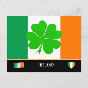 Irische Flagge & Kleeblatt / Irland Postkarte