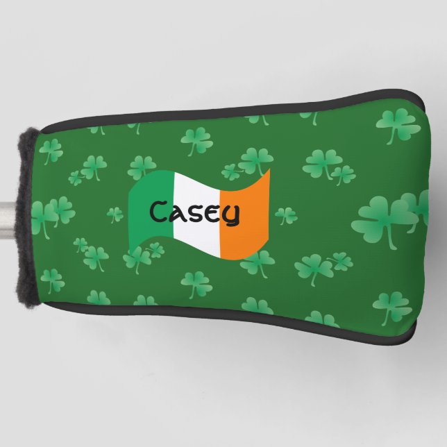 Irische Flagge mit Personalisierten Kleeblättern Golf Headcover (Vorderseite)