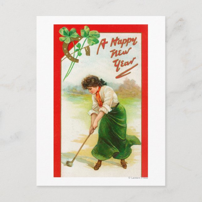 Irische Frau über Golfball Postkarte (Vorderseite)