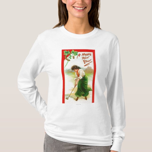 Irische Frau ungefähr, zum des Golfballes zu T-Shirt (Vorderseite)