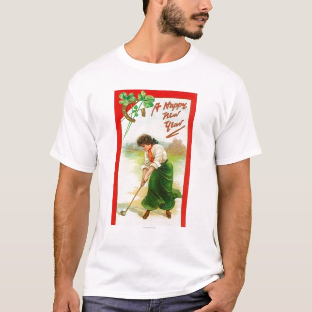 Irische Frau ungefähr, zum des Golfballes zu T-Shirt (Vorderseite)