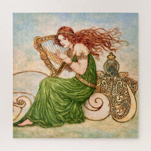 Irische Göttin spielt Harfe – Celtic Art Nouveau