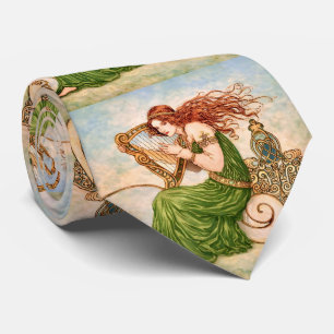 Irische Göttin spielt Harfe – Celtic Art Nouveau Krawatte