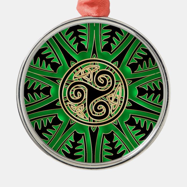 Irische grüne MandalaCeltic Triskele Verzierung Silbernes Ornament (Vorne)
