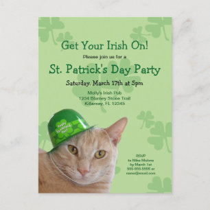 Irische Katze St. Patrick's Day Party-Einladung Po Einladungspostkarte
