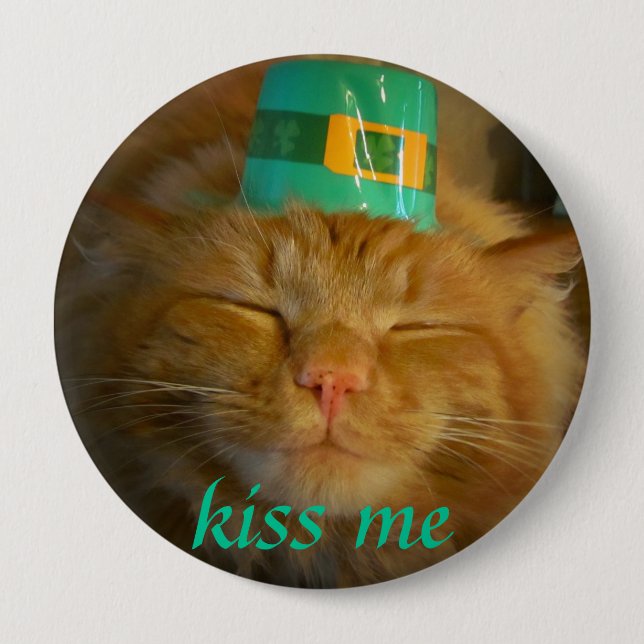 Irische Kobold-Katze will Kuss Button (Vorderseite)