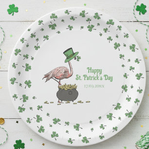 Irische Shamrock-Flamingo-St.-Patrick's-Party Pappteller