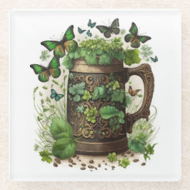 IRISCHE ZELLTISCHE TASSE VON GRÜNEN KLEEBLÄTTERN U GLASUNTERSETZER