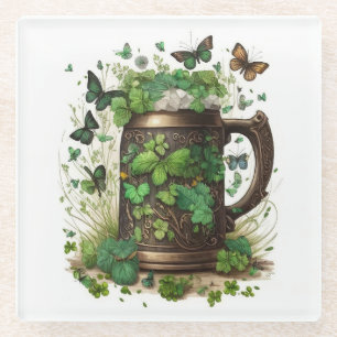 IRISCHE ZELLTISCHE TASSE VON GRÜNEN KLEEBLÄTTERN U GLASUNTERSETZER