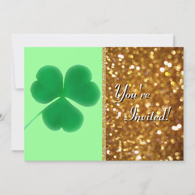 Irischen Kleeblatt-St Patrick TagesgoldGlitzer Einladung (Vorderseite)