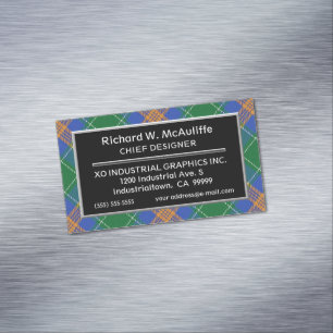 Irischer Akzent-Clan MacAuliffe McAuliffe Tartan Magnetische Visitenkarte