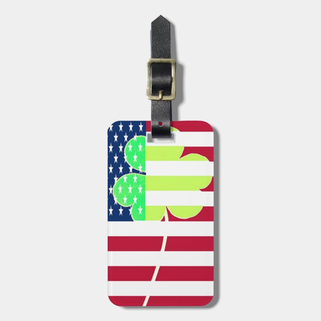 Irischer amerikanische Flaggen-Kleeblatt-Klee St Gepäckanhänger (Vorderseite vertikal)