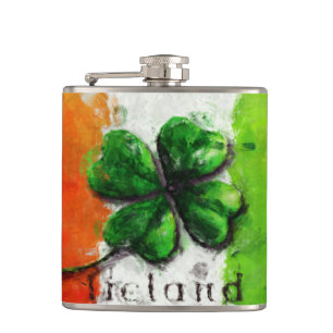 Irischer Aquarell-Irlandklee/-flagge Flachmann