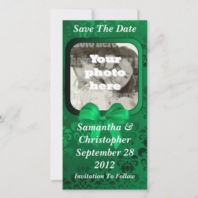 Irischer grüner Damast Save the Date Hochzeit (Vorderseite)