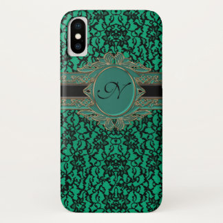 Irischer grüner und schwarzer Spitze-Monogramm iPhone X Hülle