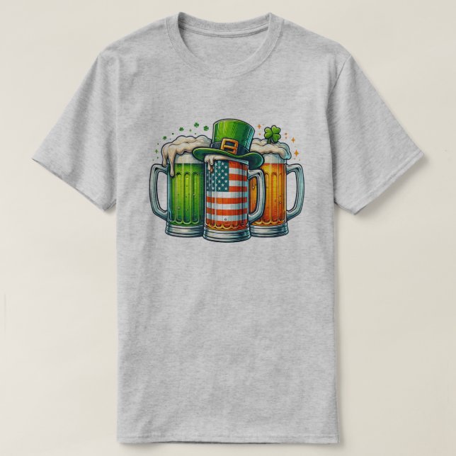 🇮 🇪 irischer Hut, amerikanische Flagge & Bier T-Shirt (Design vorne)